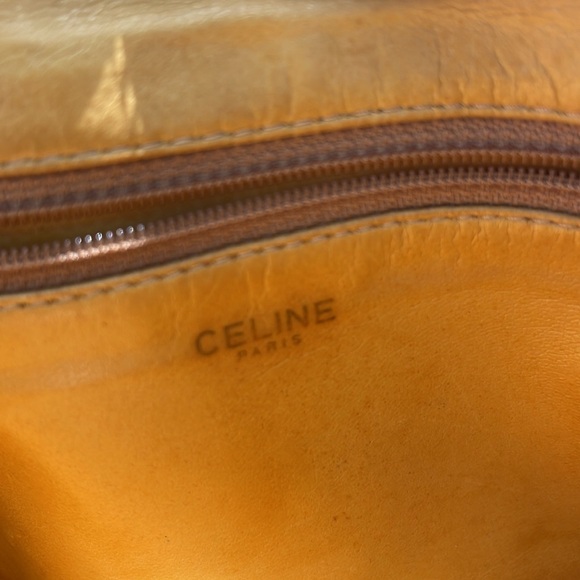 CELINEVintage Triomphe  Shoulder Bag Leather Brown Tan  Pattern Macadam - Picture 12 of 13